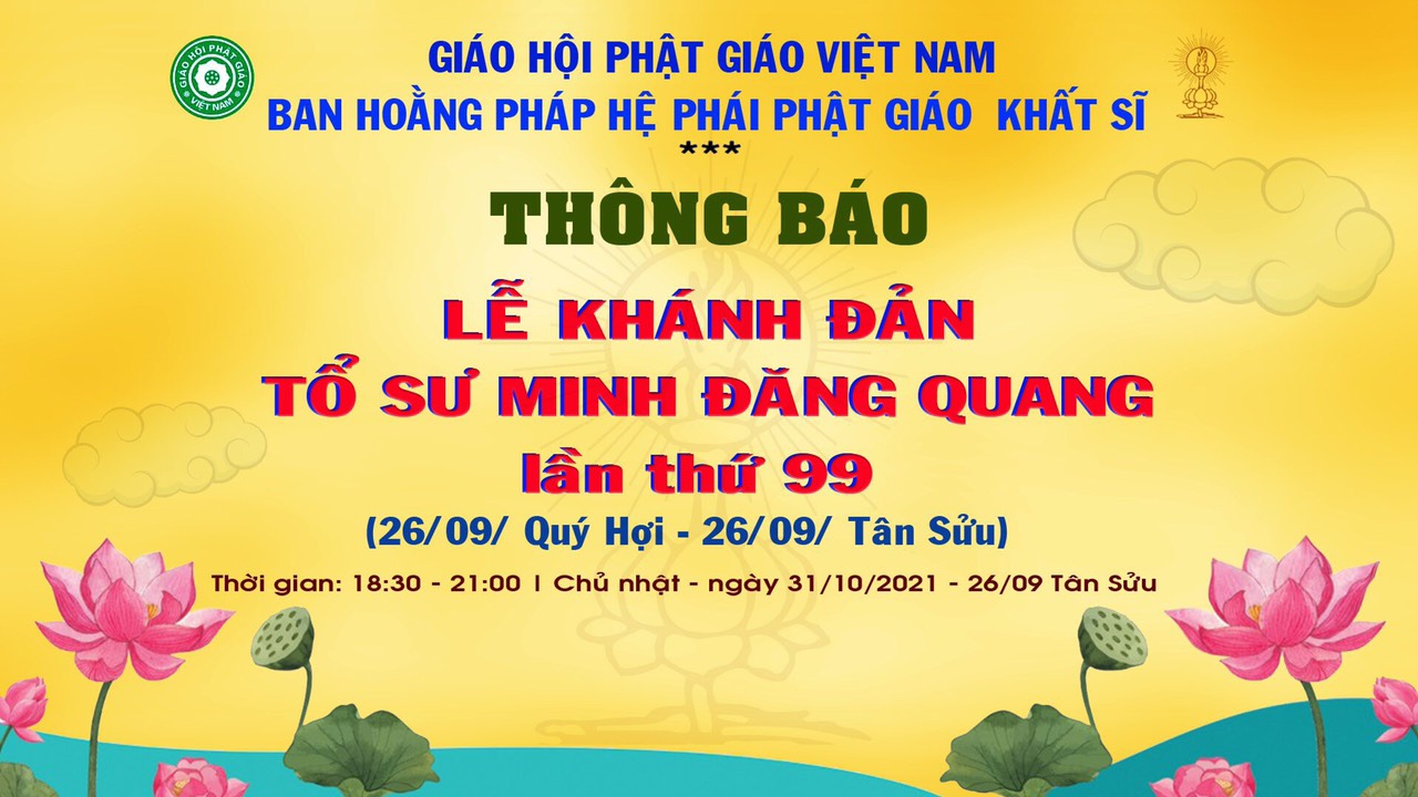 Lớp Giáo lý Onlne thông báo lễ Khánh đản Tổ sư - lần thứ 99